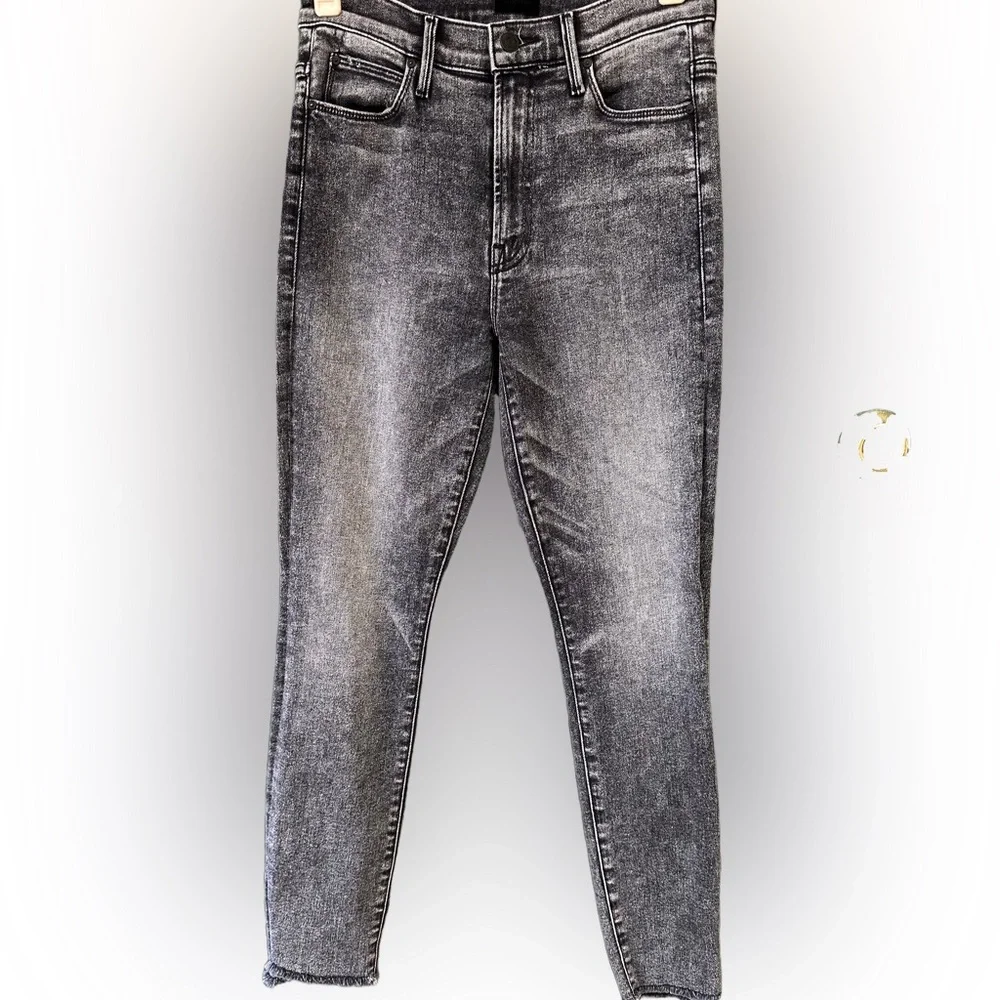 Mother Stunner Zip Ankle Step Fray Faded Black Skinny Train Stops Size 27 - Picture 3 of 6